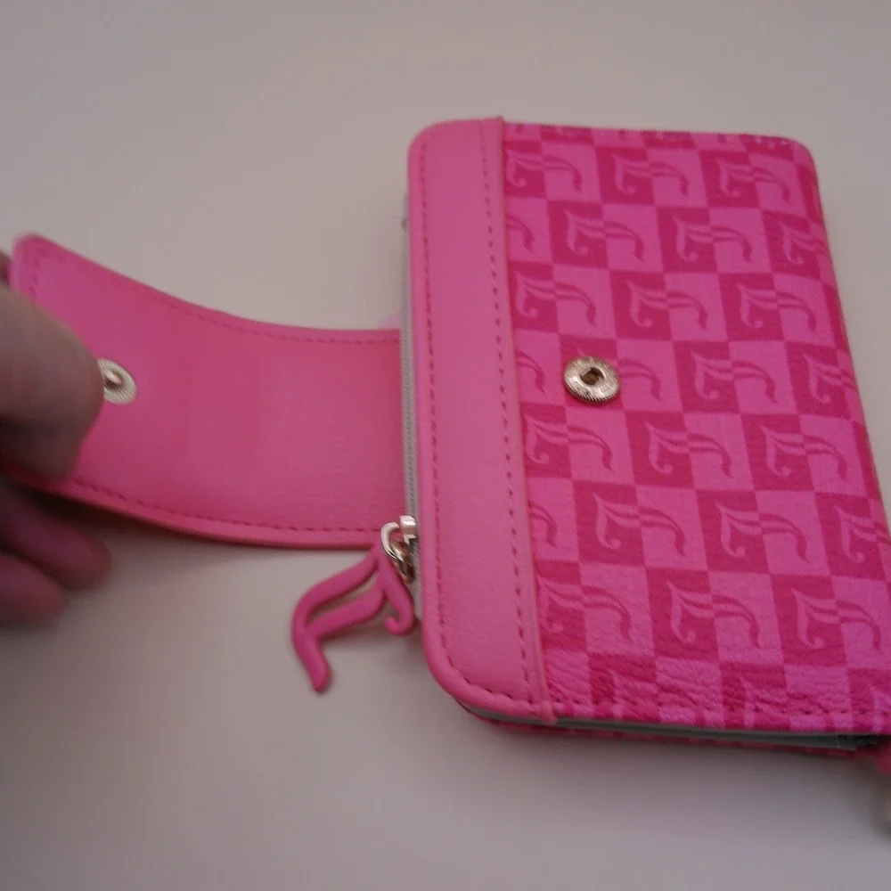 Juicy Couture Pink Lemonade Monogram Tab Card Wallet Y2K Heart Clip Keyring NEW